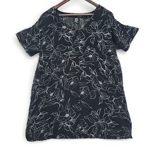 Bobeau‎ Women L Oversized Blouse Tunic Lightweight Black White Floral Top